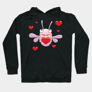 Lovely little pink moth with a big red heart Hoodie